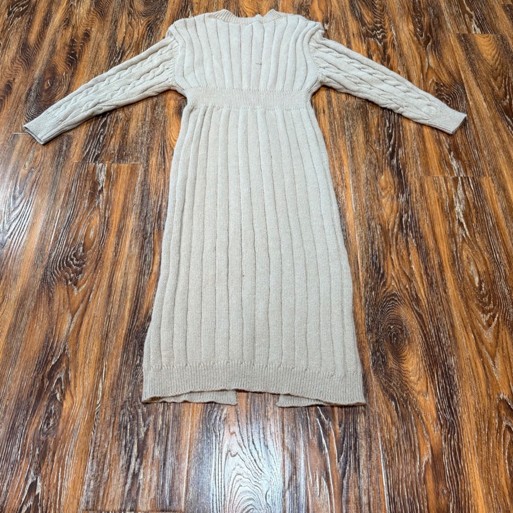 Size XL Beige Cable Knit Midi Sweater Dress Long Sleeve Front Slit 0XL SHEIN - Picture 2 of 6